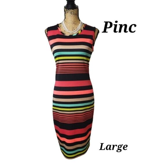 Women's Stretch Dress Large Bodycon Y2K Night Out, Sleeveless Striped Edgy Dress - Picture 1 of 6